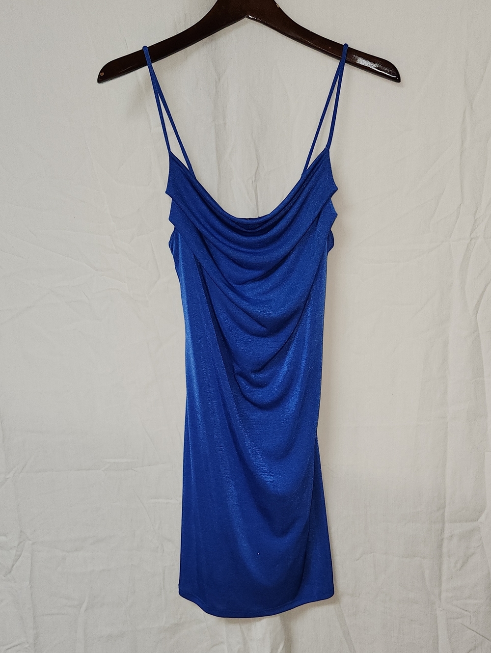 Blue Satin Drape Slip Dress - Women Tops Homecoming Or Prom